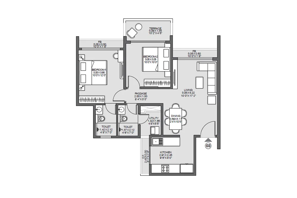 2 BHK Floor Plan