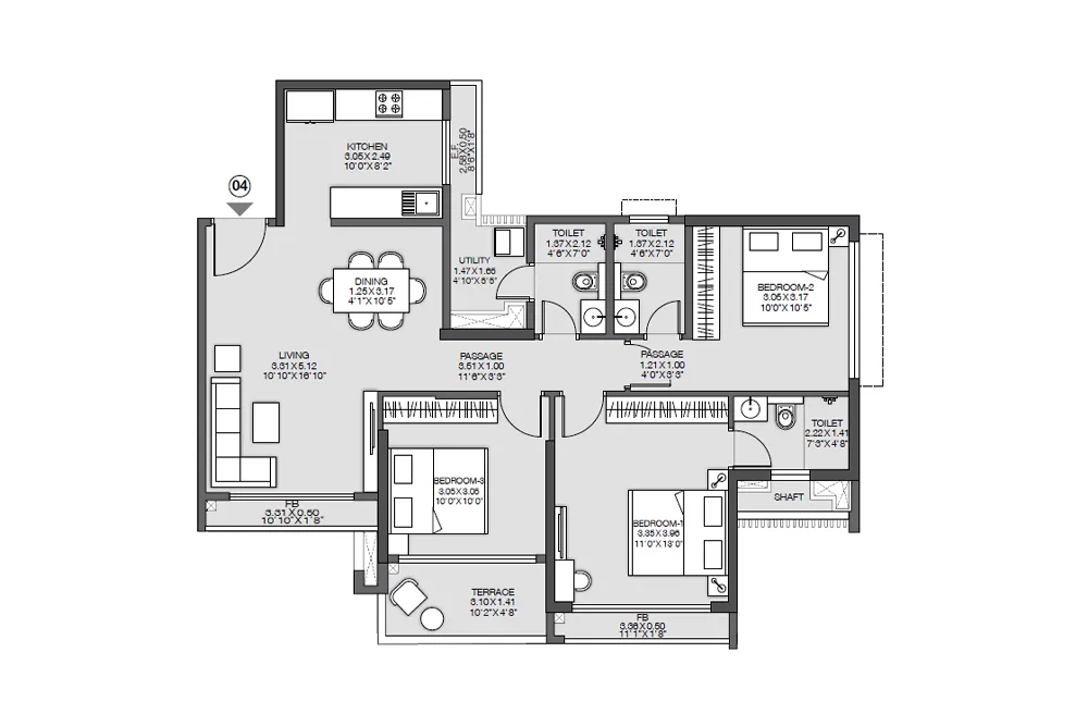 3 BHK Floor Plan